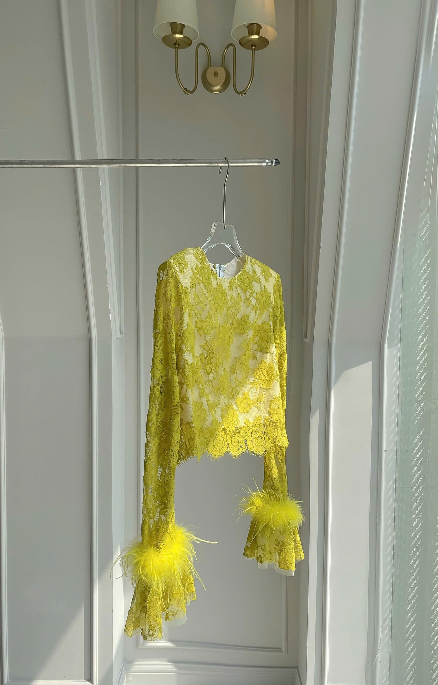Floral Lace Embroidery Feather Blouse