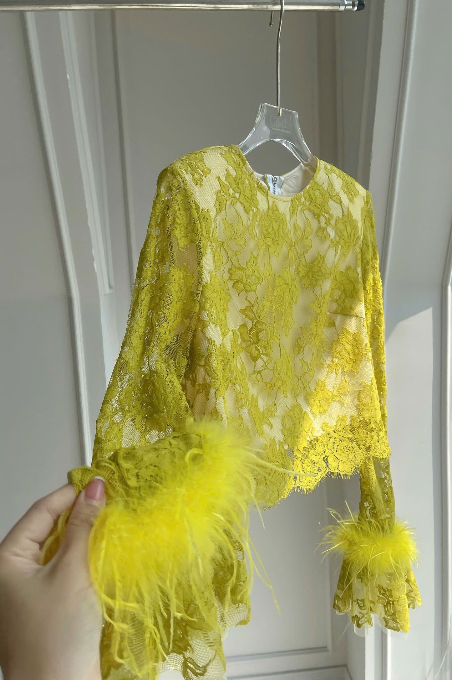Floral Lace Embroidery Feather Blouse