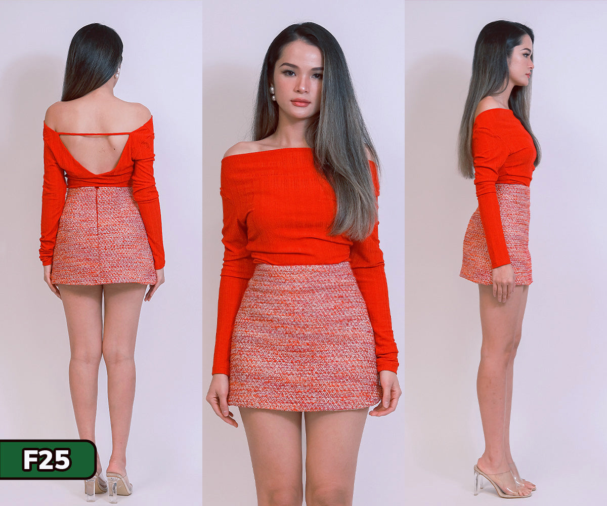 Open-Back Top + Tweed Skort Set