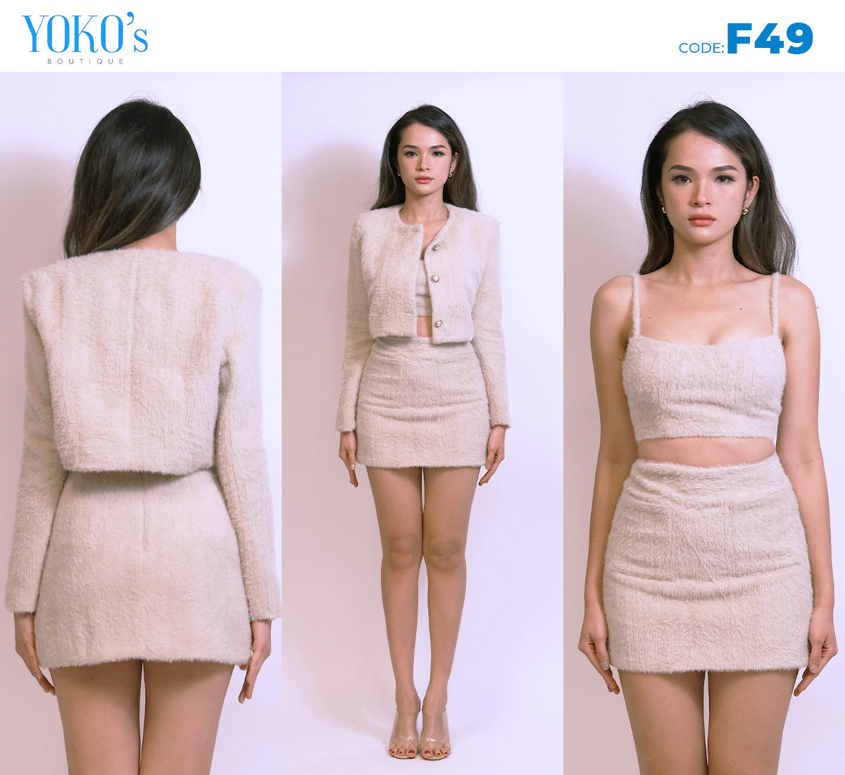 Faux Fur Blazer, Bralette & Skirt