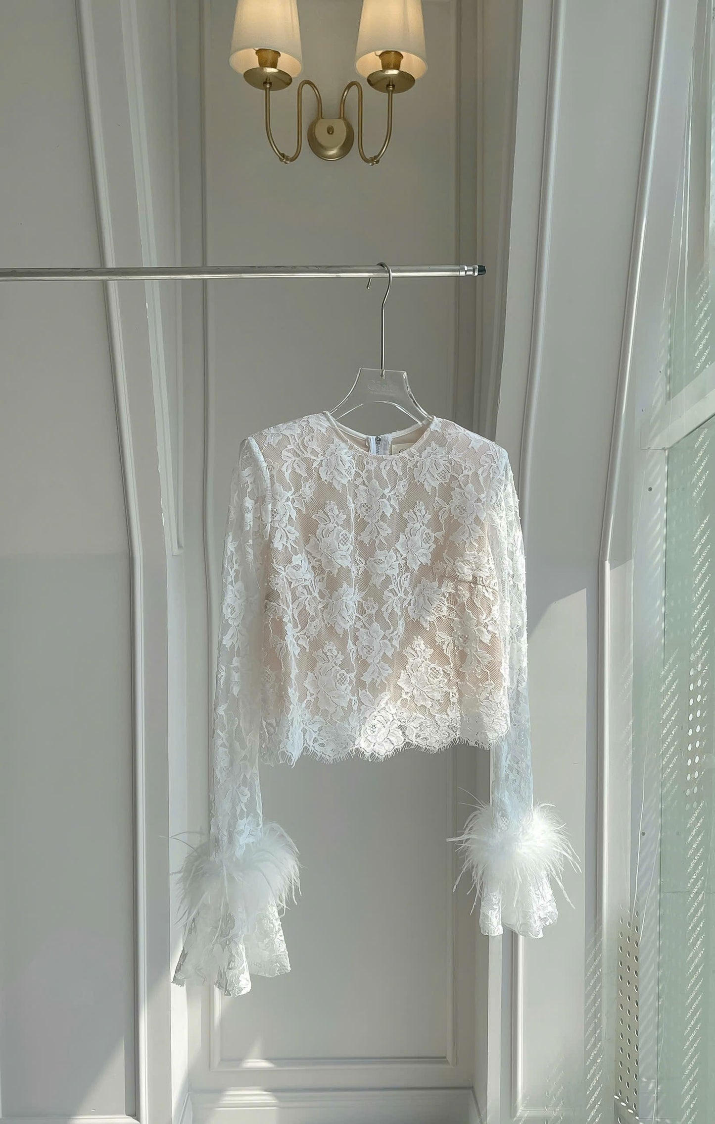 Floral Lace Embroidery Feather Blouse