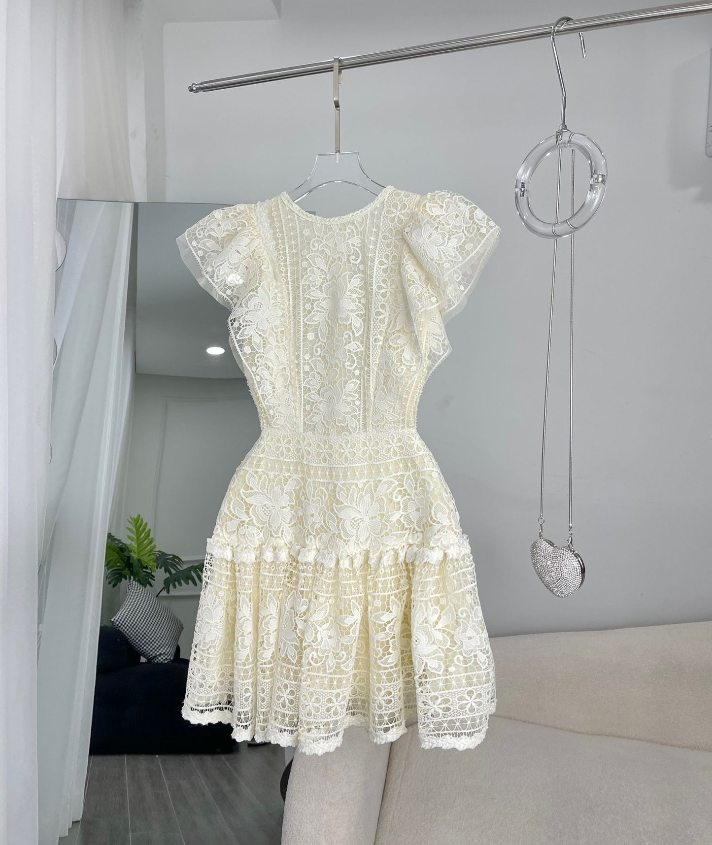 Lace Flutter Mini Dress