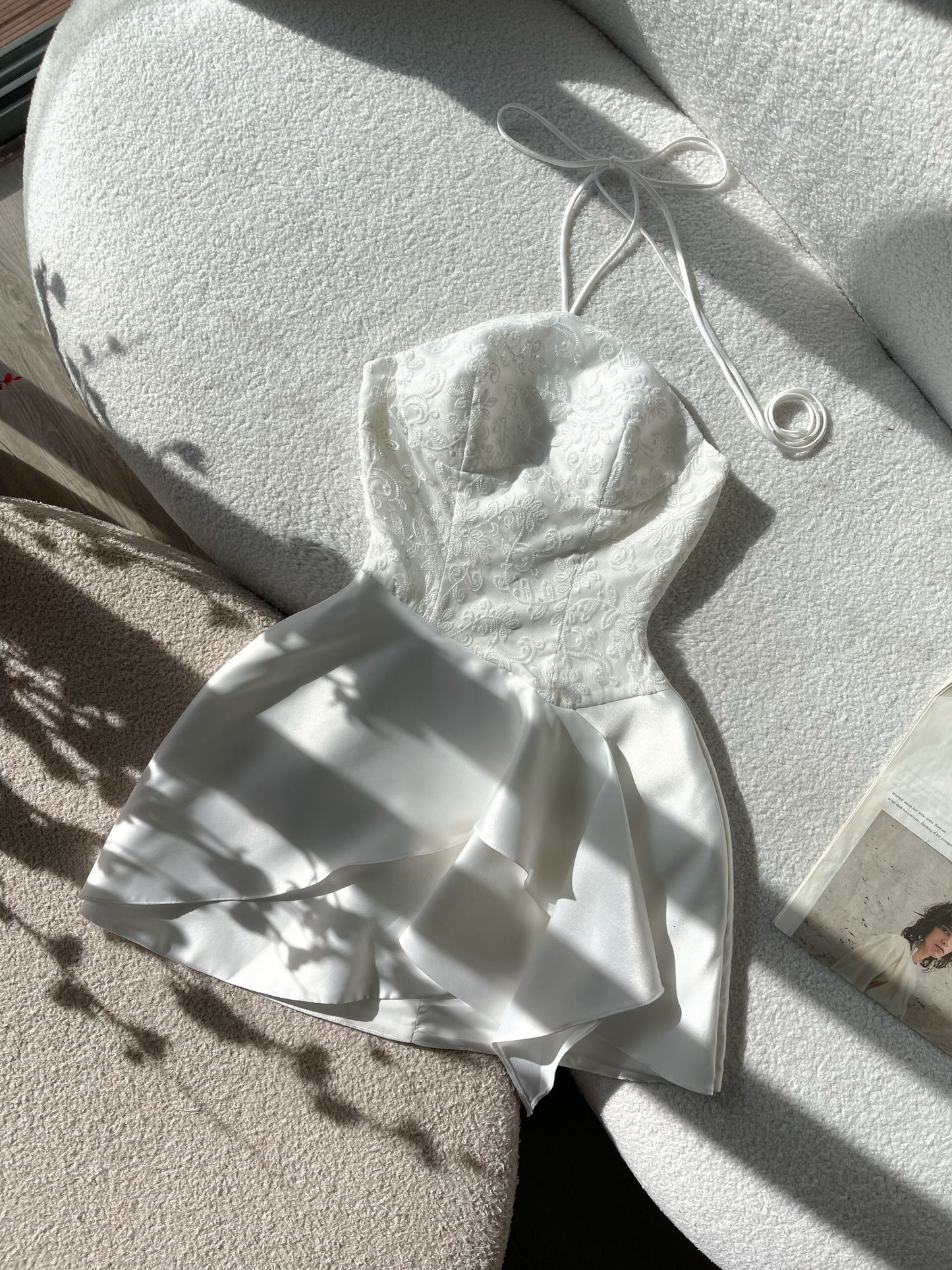 Embroidery Halter Mini Dress