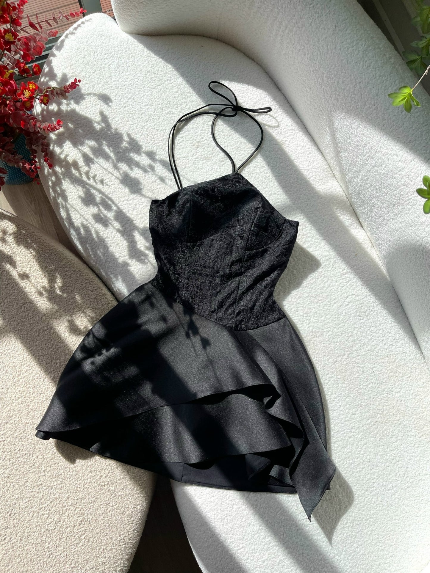 Embroidery Halter Mini Dress