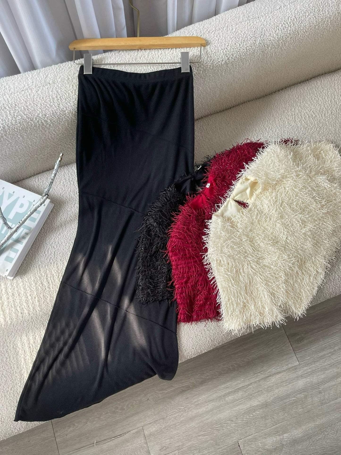 Fuzzy Crop Top + Long Pencil Skirt Set