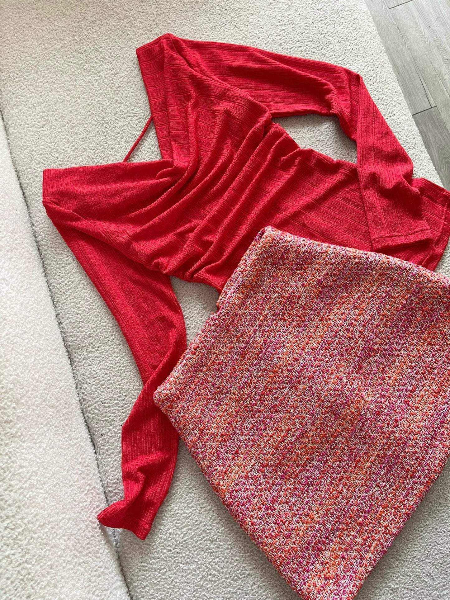 Open-Back Top + Tweed Skort Set