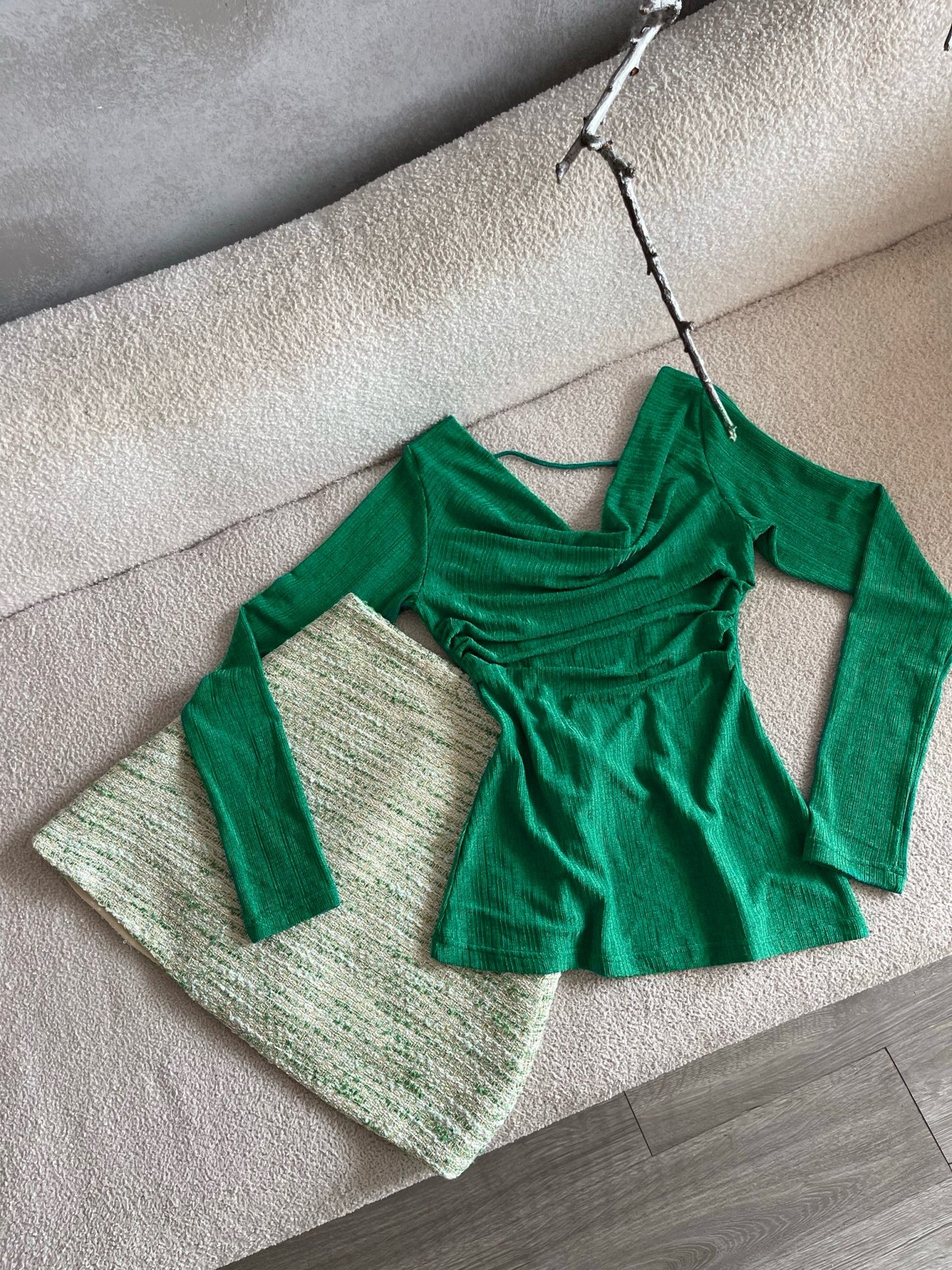 Open-Back Top + Tweed Skort Set
