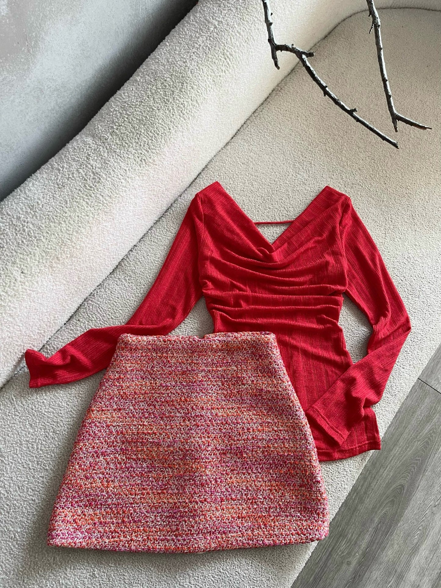 Open-Back Top + Tweed Skort Set
