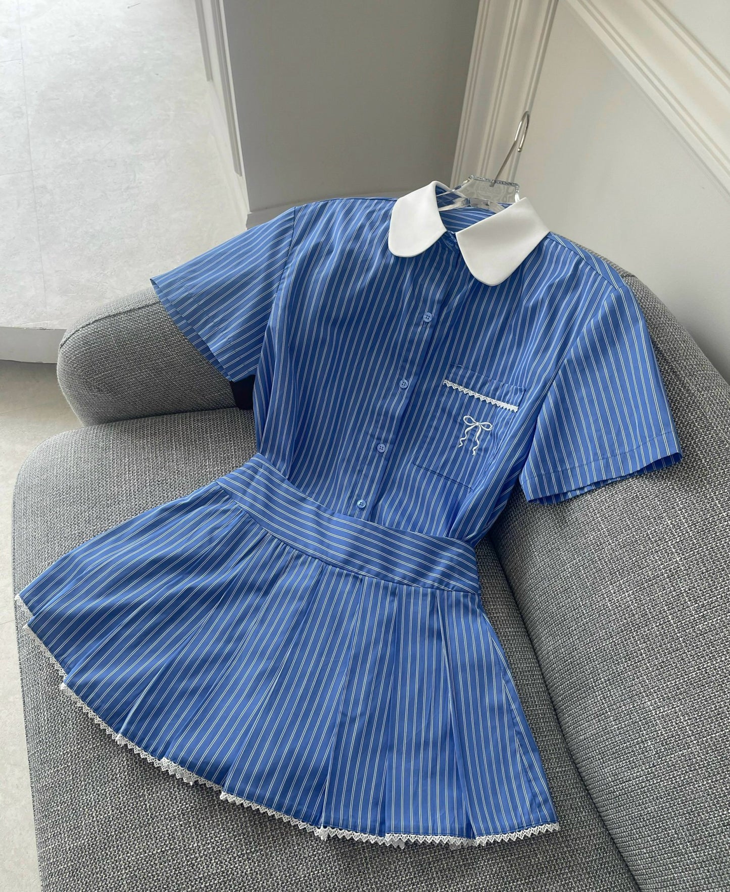 Striped Button-up Shirt & Matching Skort