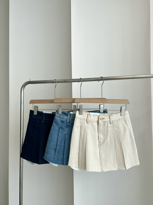 Pleated Denim Skort
