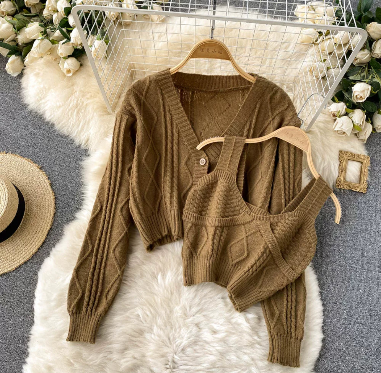 Knit Cropped Top & Cardigan Set