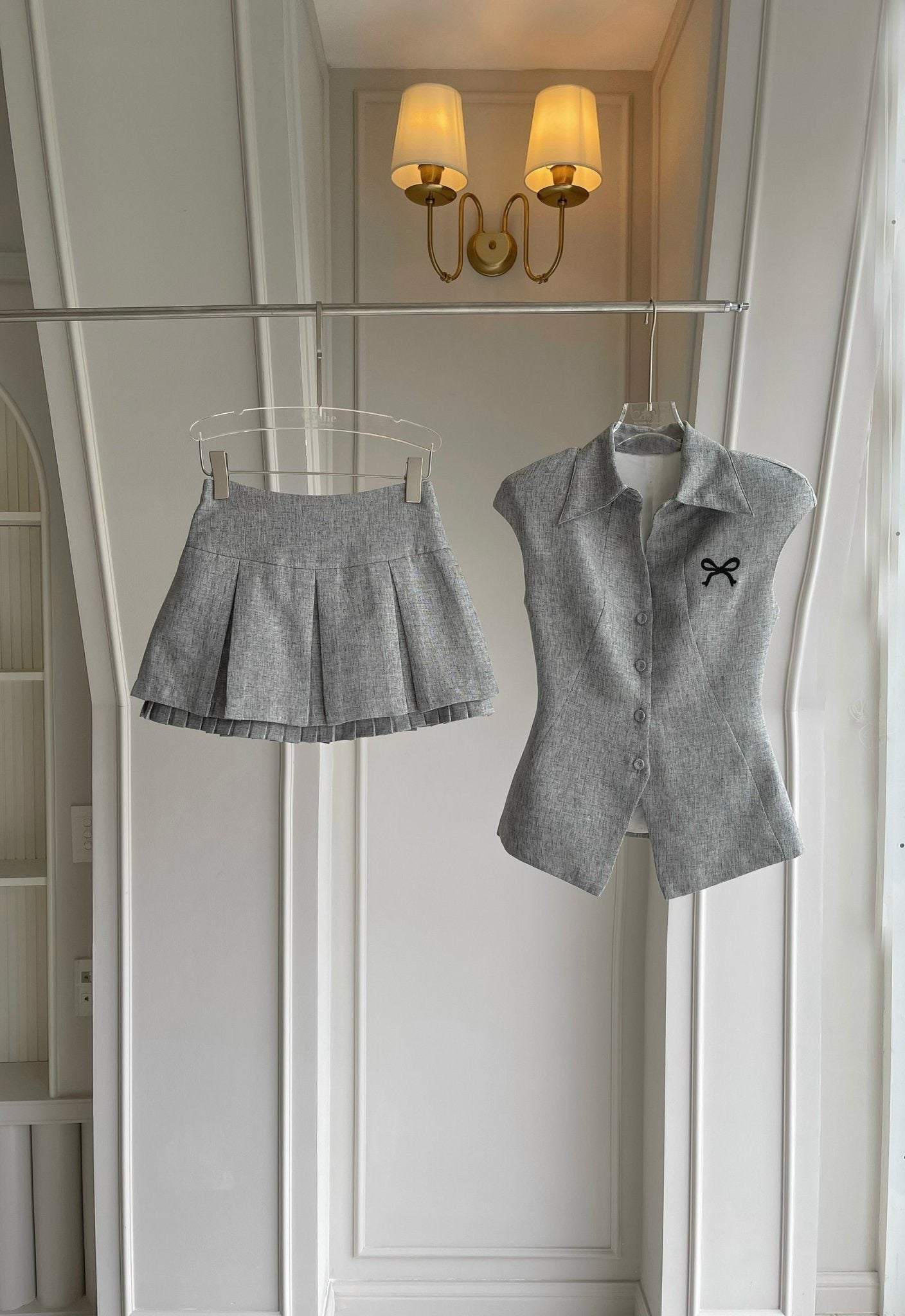 Short-sleeves Button-up Top & Skort