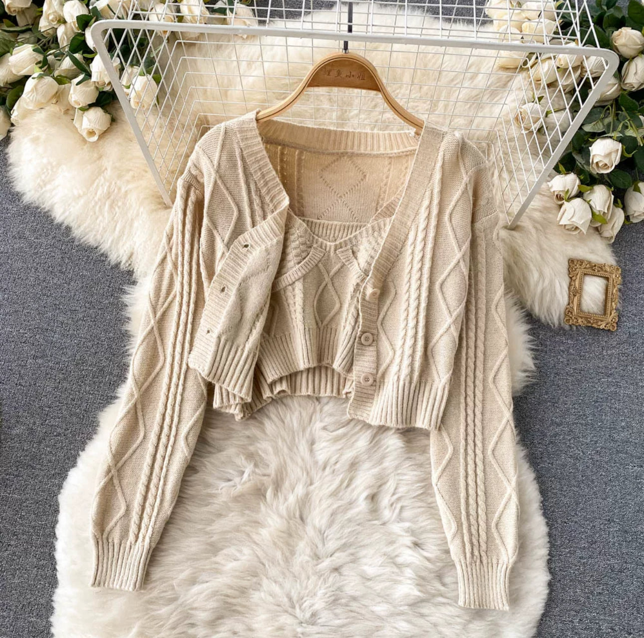 Knit Cropped Top & Cardigan Set