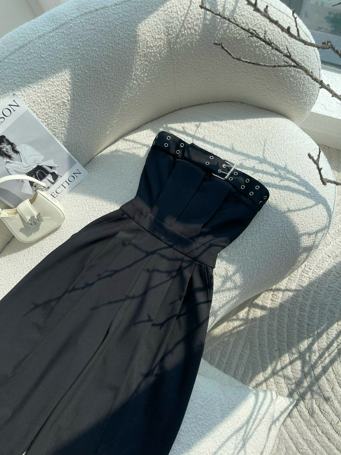 Strapless Jumpsuit with Belt