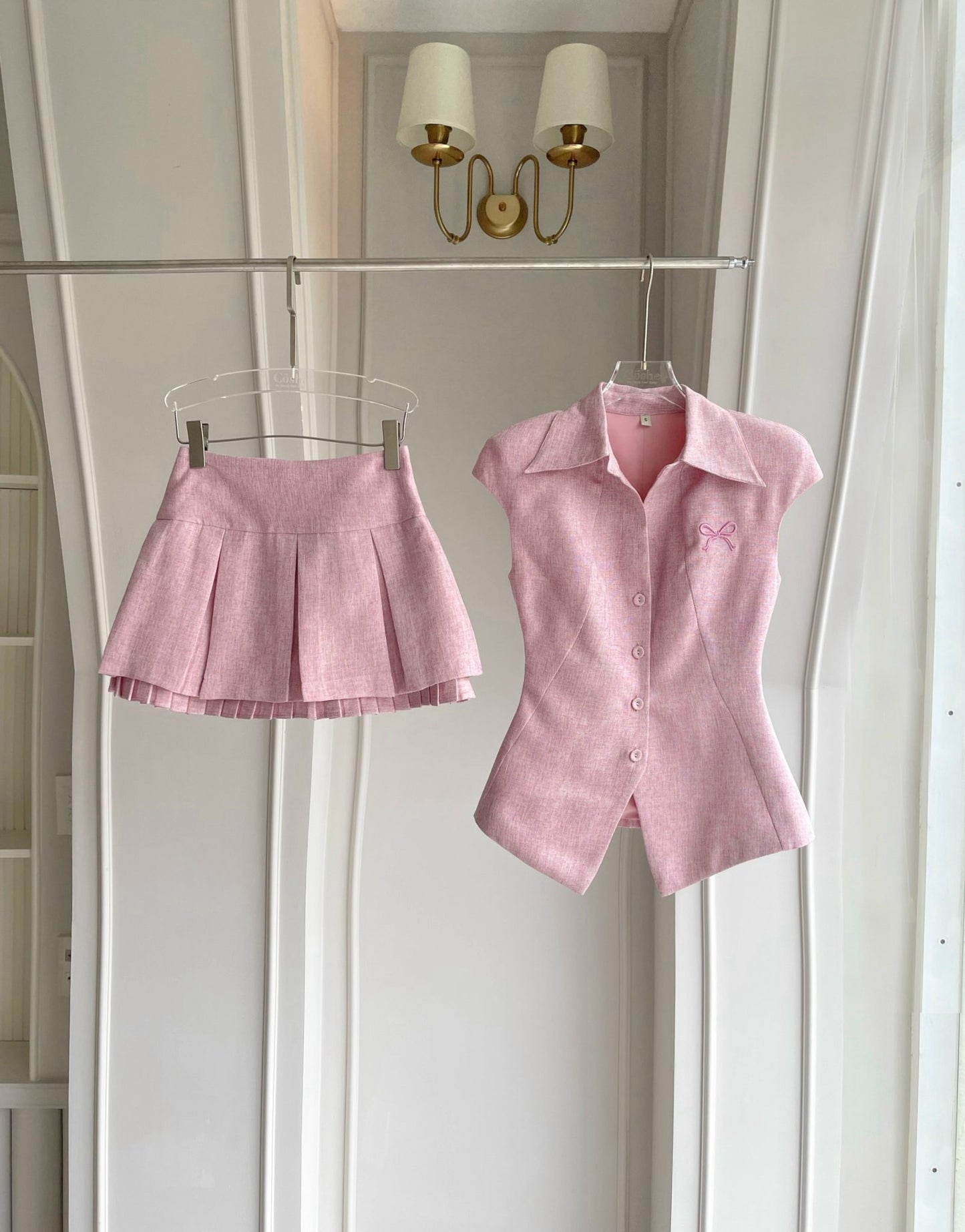 Short-sleeves Button-up Top & Skort