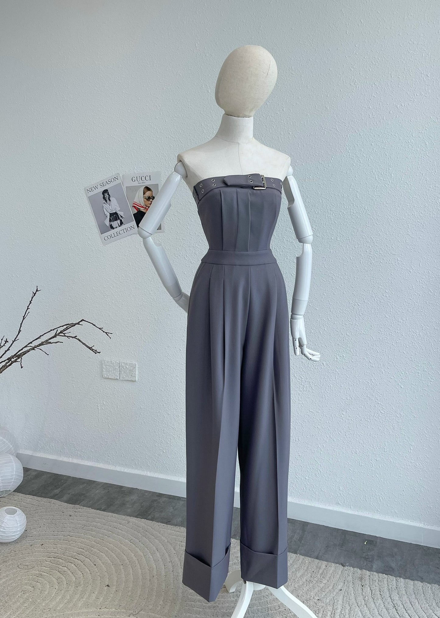 Strapless Jumpsuit with Belt