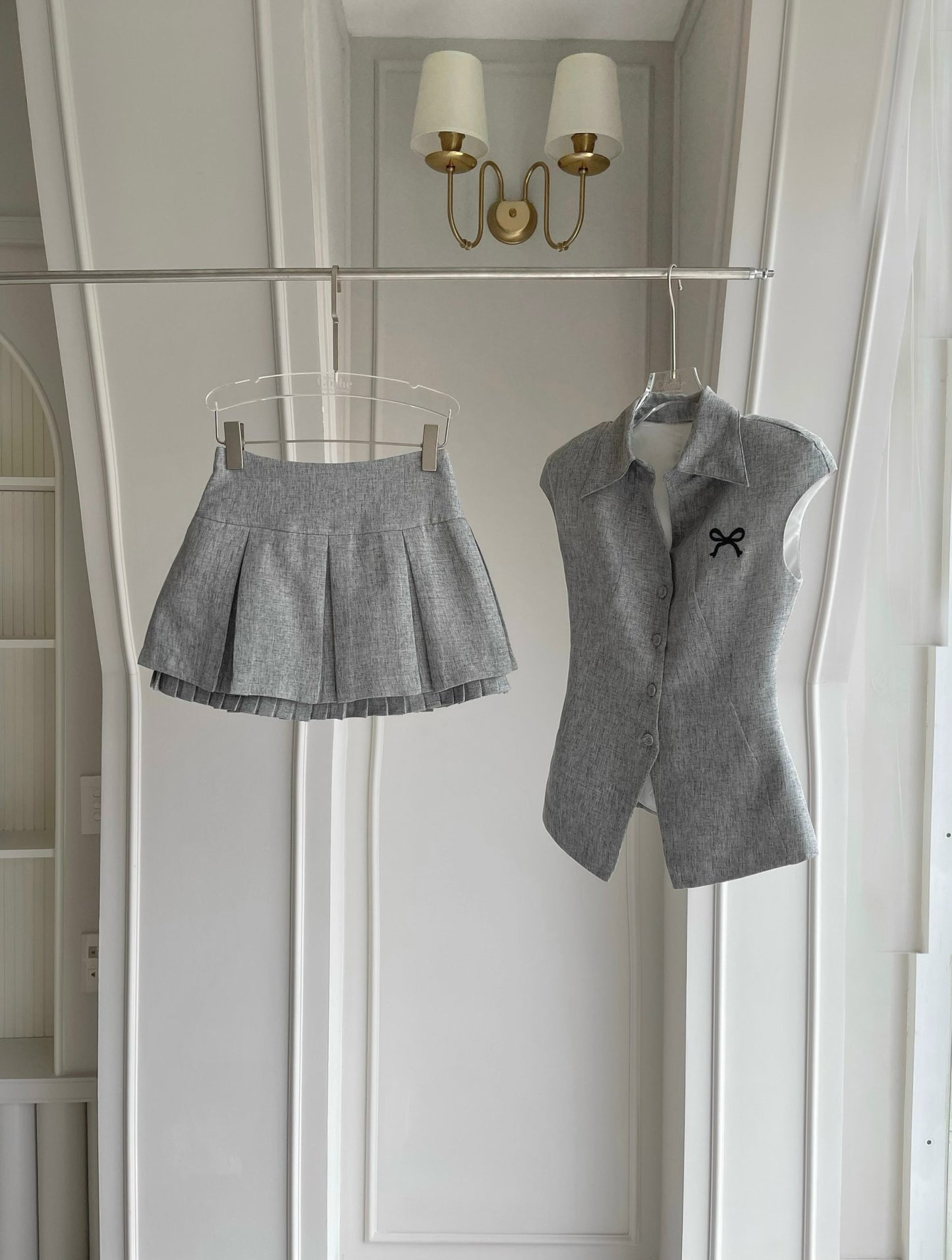 Short-sleeves Button-up Top & Skort