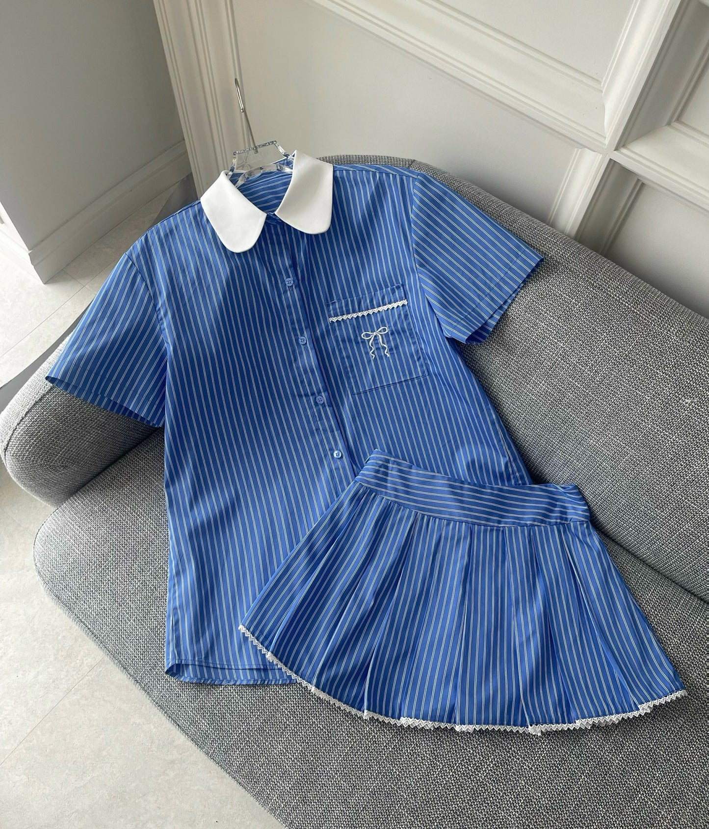 Striped Button-up Shirt & Matching Skort