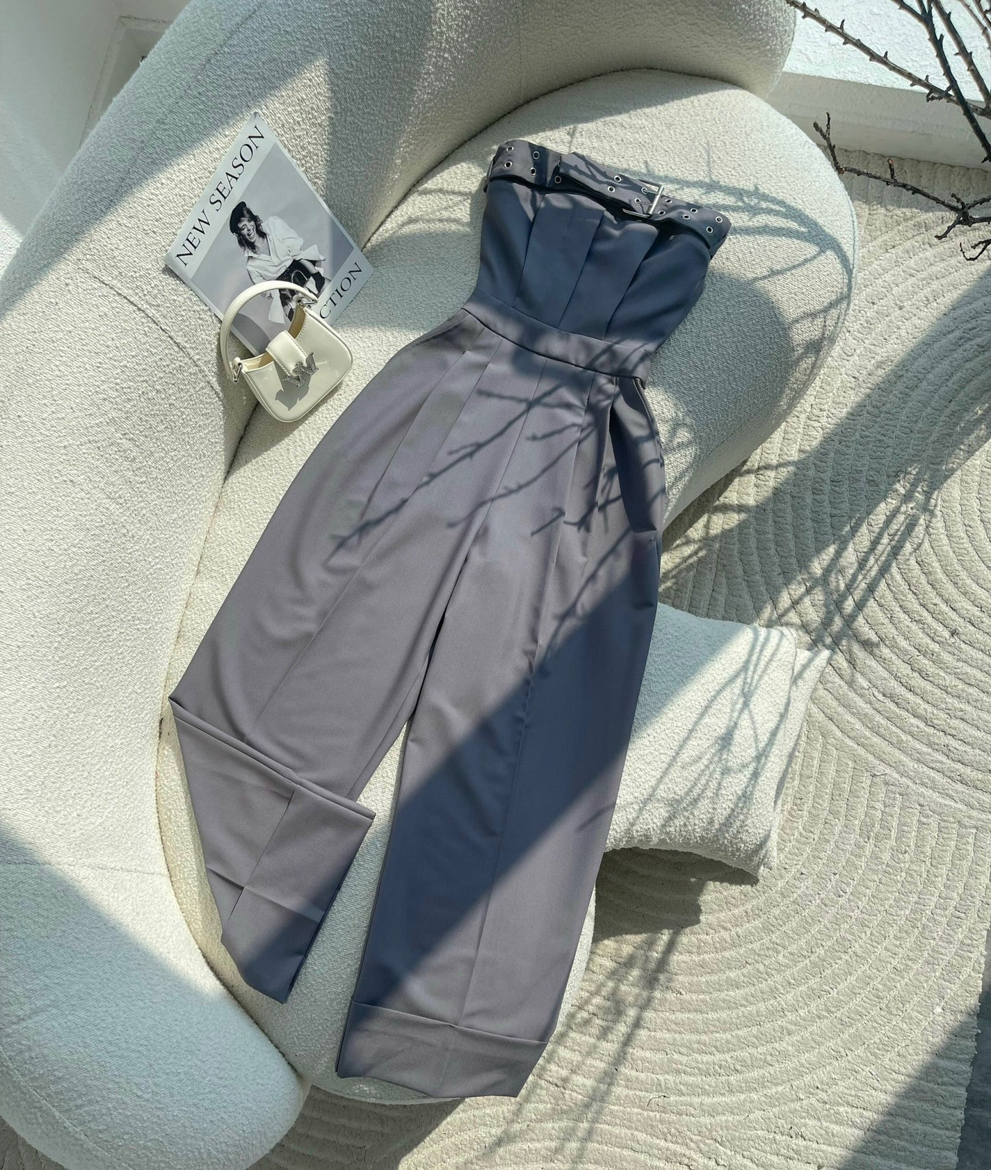 Strapless Jumpsuit with Belt