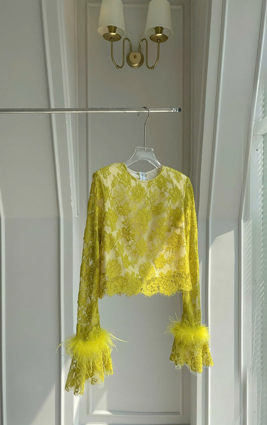 Floral Lace Embroidery  Feather Blouse