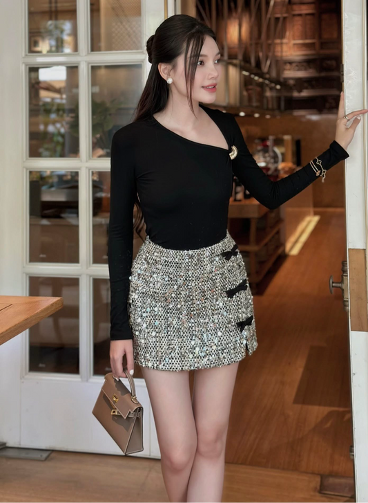 Metallic Sequin Mini Skort