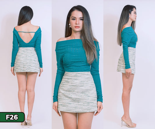 Open-Back Top + Tweed Skort Set